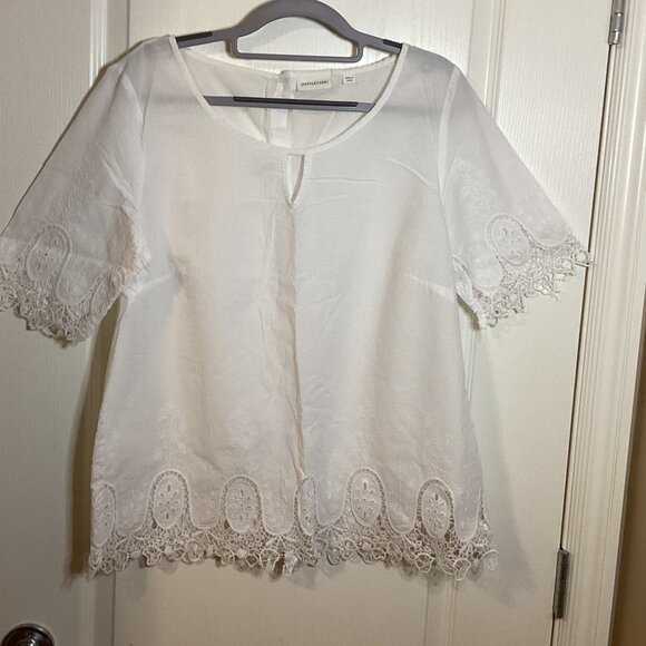 Peppercorn Women's White Cotton Blouse Lace Top Semi Sheer Size L - Picture 1 of 8